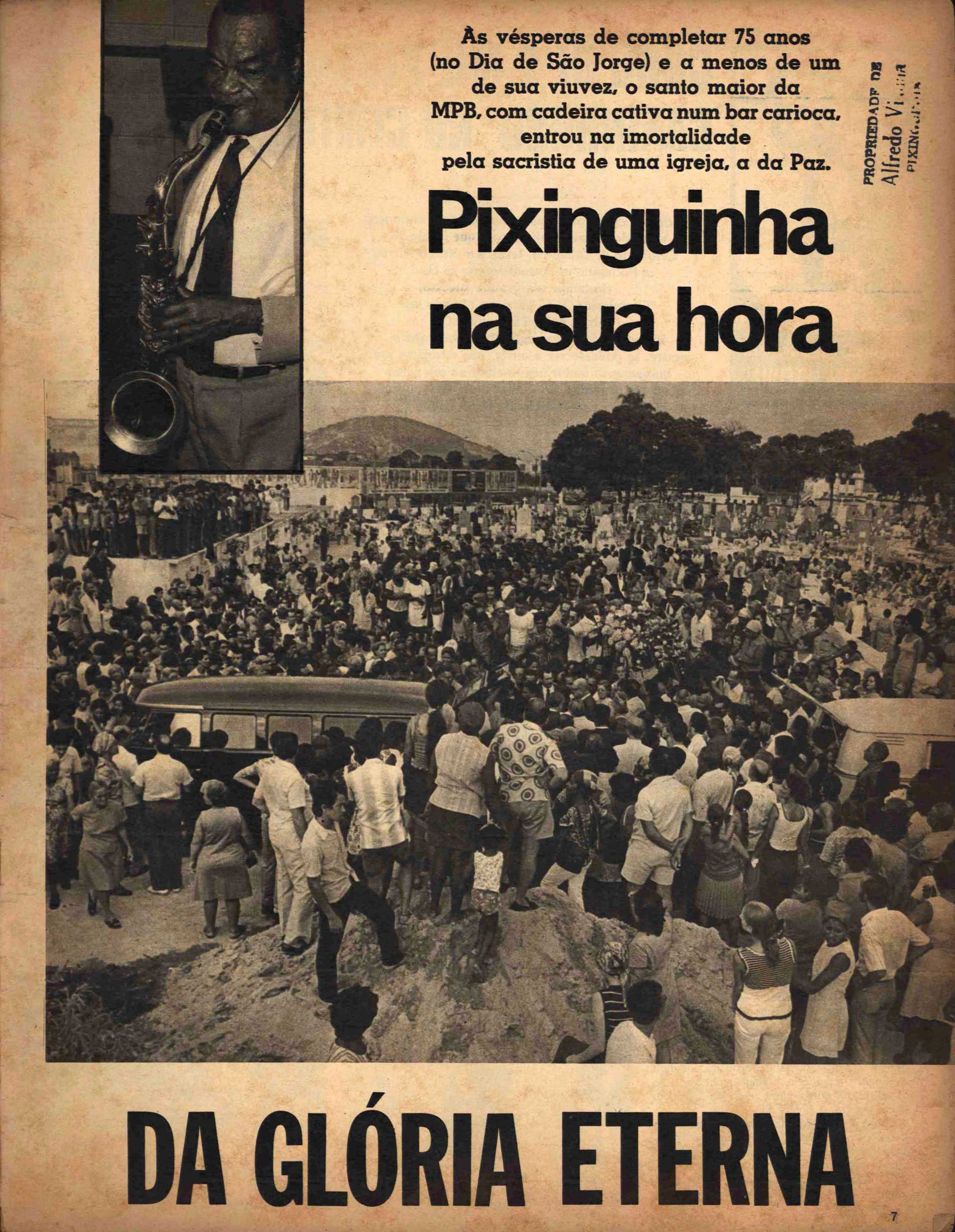Cemitério de Inhaúma no dia do sepultamento de Pixinguinha. Revista “Cartaz”, 21/02/1973, pág. 7 (IMS_PIX_RevistaCartaz51p7 / Acervo Pixinguinha / IMS)